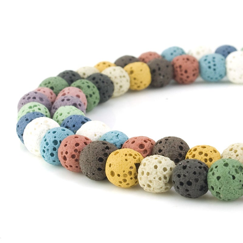 BEADNOVA 6mm Color Lava Beads Natural Crystal Stone Gemstone Round Loose Energy Healing Beads for Jewelry Making (6mm, 60-62pcs, Mix Color) - Image 1